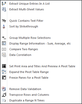 Data Assistants menu of the Spreadsheet Assistant