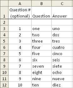 Flash card worksheet in Excel
