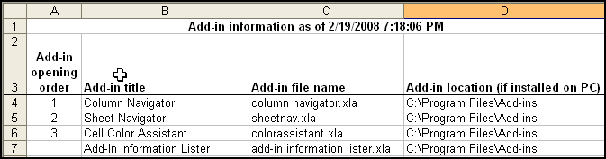 Add-in Information Lister listing installed add-ins