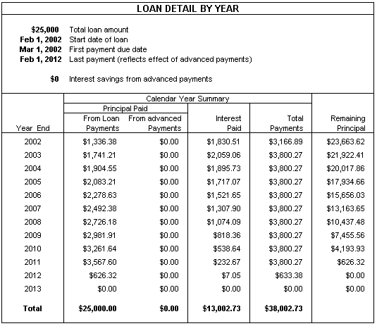 Loan detail by year