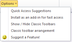 Spreadsheet Assistant Options menu