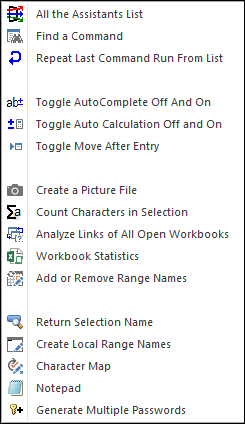 The Other Assistants menu in the Spreadsheet Assistant