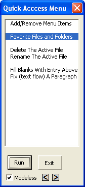 Spreadsheet Assistant Quick Access Menu