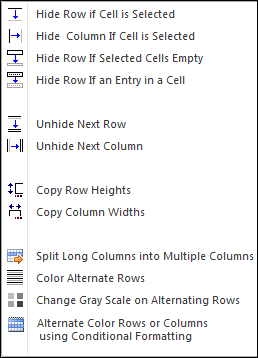 Row and Column Assistants menu