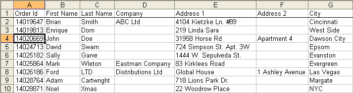 Worksheet of data before extraction